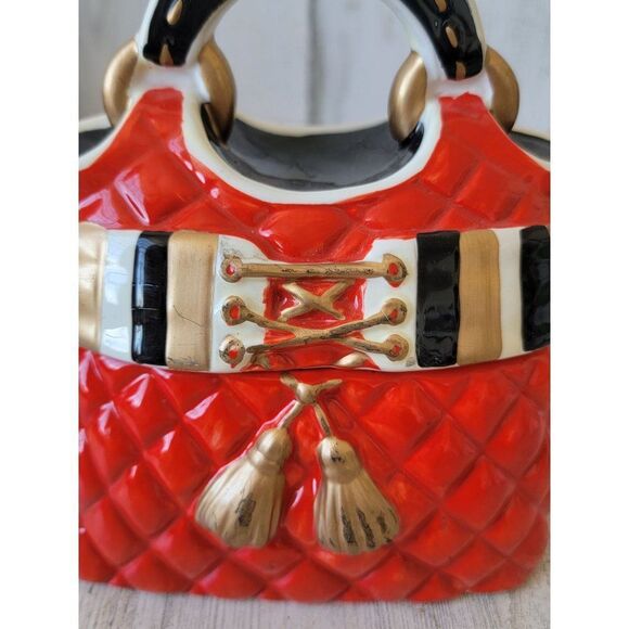 David's cookies red quilted purse ceramic cookie jar decor home - Picture 2 of 12
